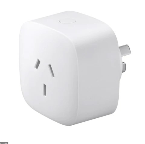 Photo of an Aeotec smart plug. It has a 240v Australian socket on one side, and an equivalent plug on the other side.